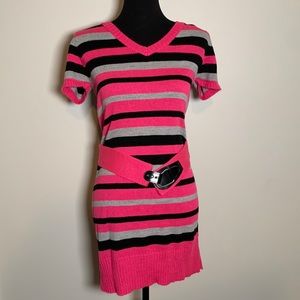Y2K - ✨ Pink Angel Love Striped Belted Sweater Dress (Size M) ✨